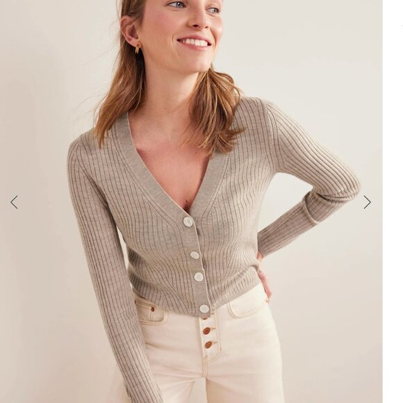 Boden Ribbed Merino V Cardigan Chinchilla Melange S NWT - Picture 2 of 7